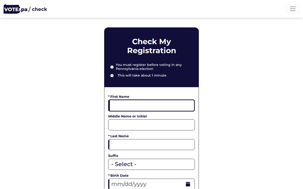 York County residents directory Pennsylvania voter registration status screen