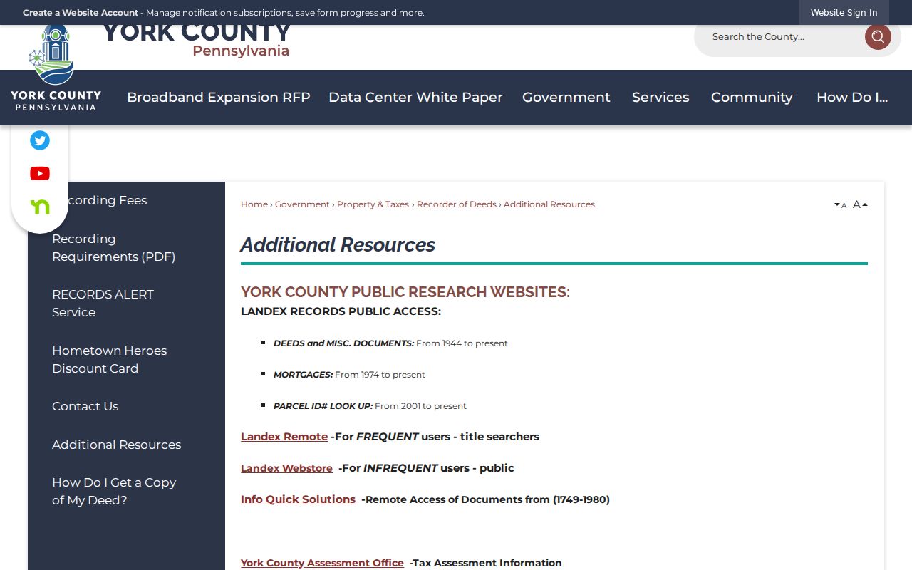 York County residents directory Recorder research routes