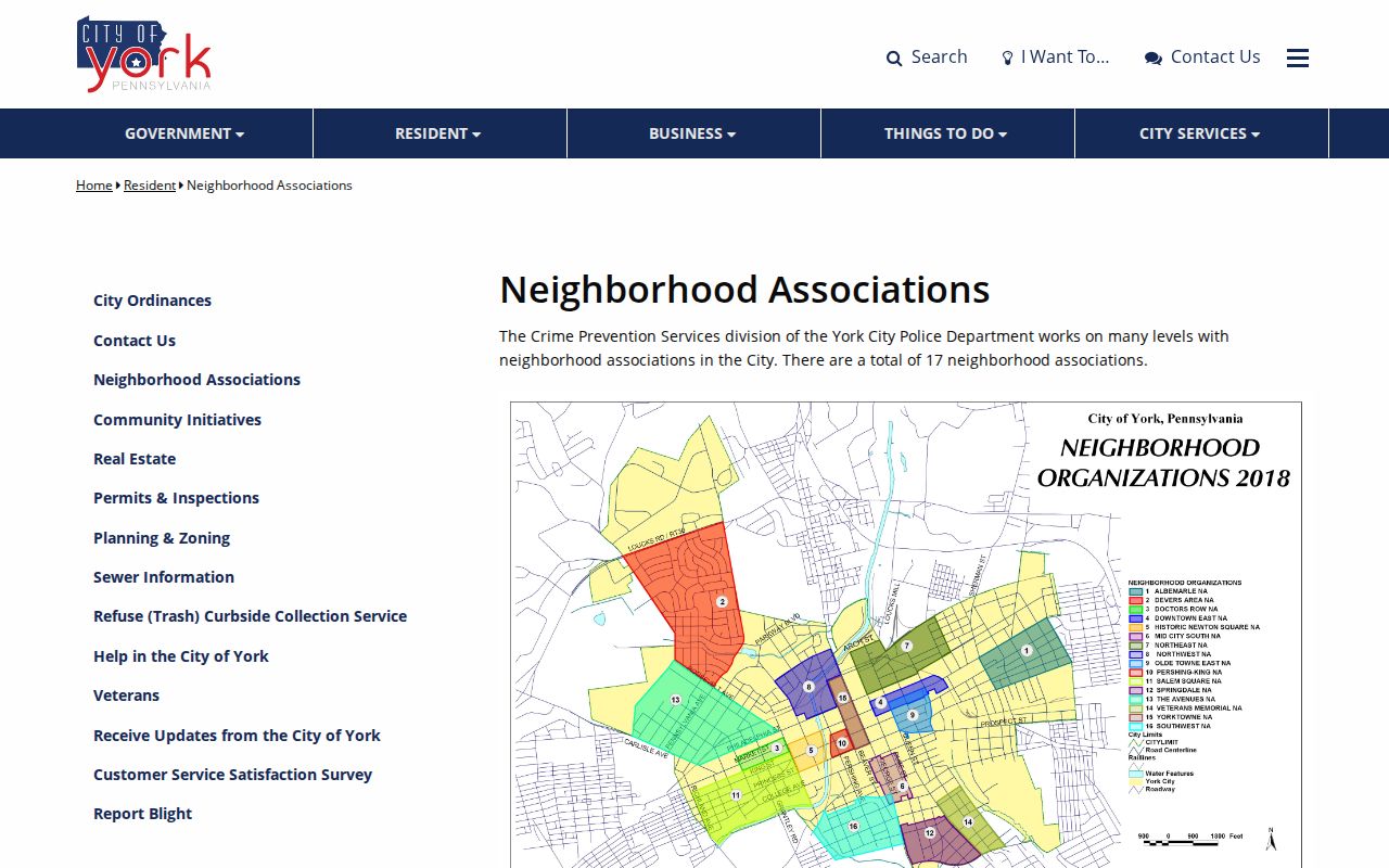 York County neighbors City of York neighborhood associations map and contact source