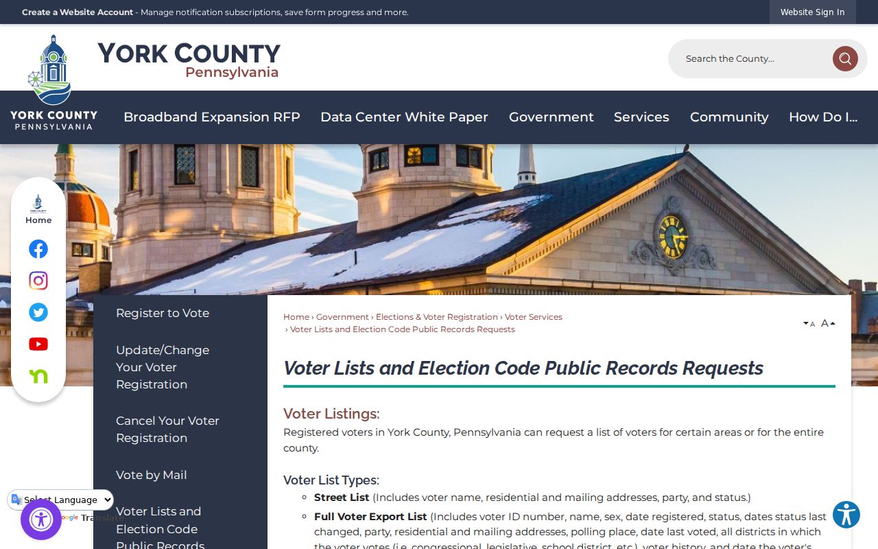 York County street directory voter list request information
